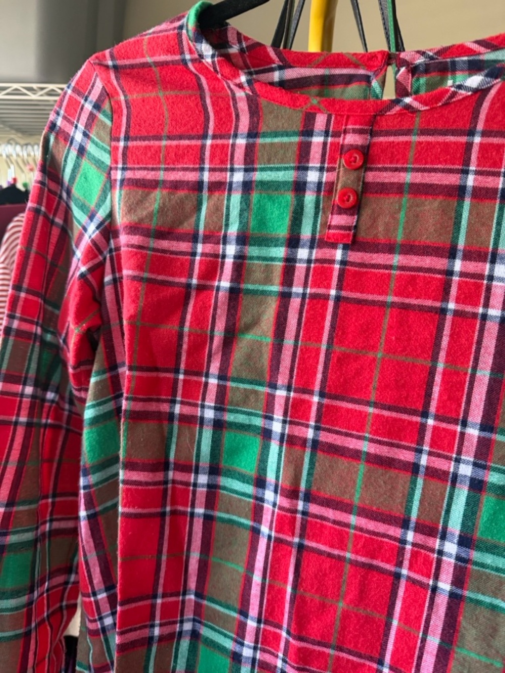 Red Green Plaid Button-Neck Ruffle dress size 14/16 girls - Picture 3 of 6
